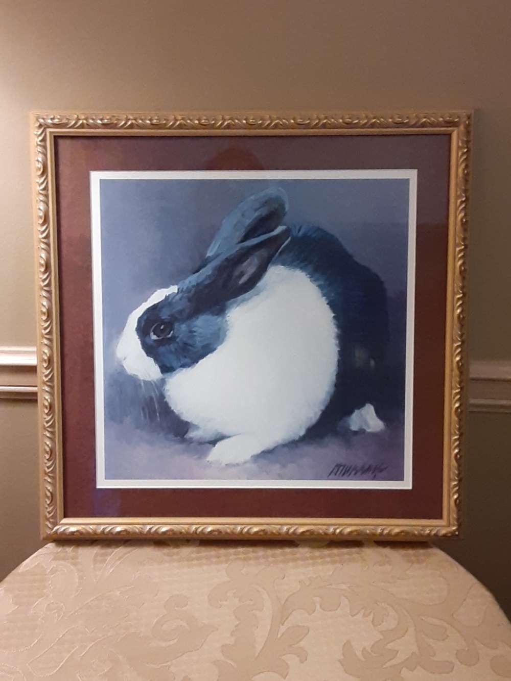 Richard Murray Vintage "Blue Dutch" Framed Rabbit Print - Ornate Gold Frame